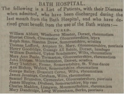 Bath Hospital Discharged Patients Aug 1840